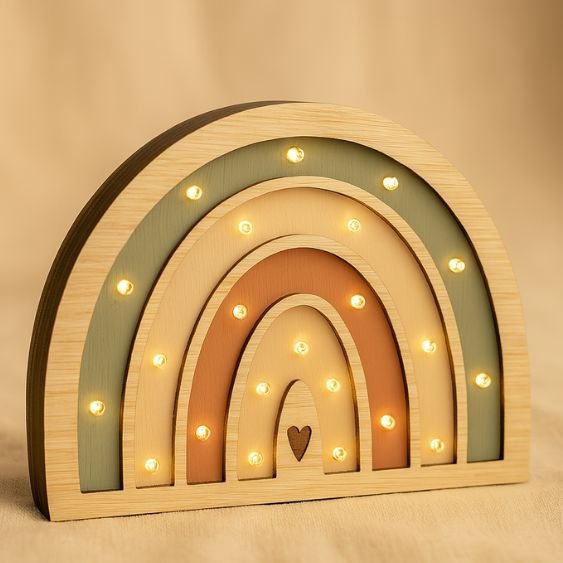 Veladora arcoiris bosque Veladora Arcoíris de Madera | Luz Decorativa Infantil - Imagen 6