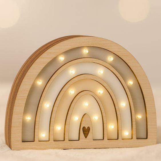 Veladora arcoiris niebla Veladora Arcoíris de Madera | Luz Decorativa Infantil - Imagen 3